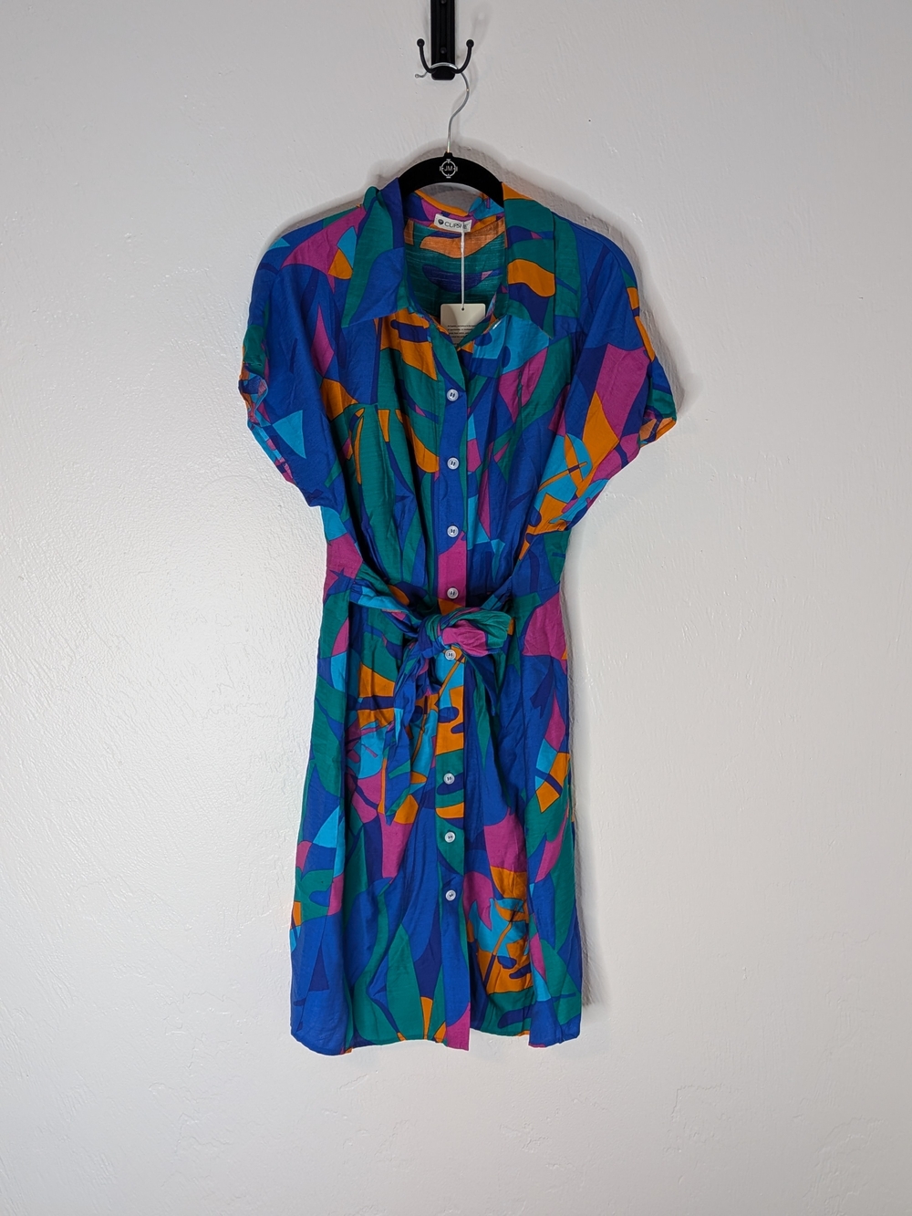 Cupshe Blue Abstract Button-Front Tie-Waist Mini Dress